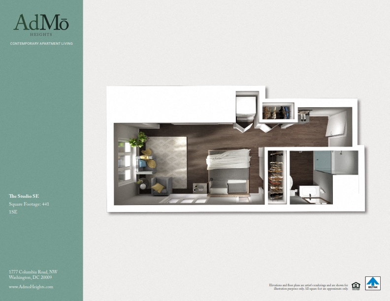 Floor plan for studio, 1 bath, 441 sqft